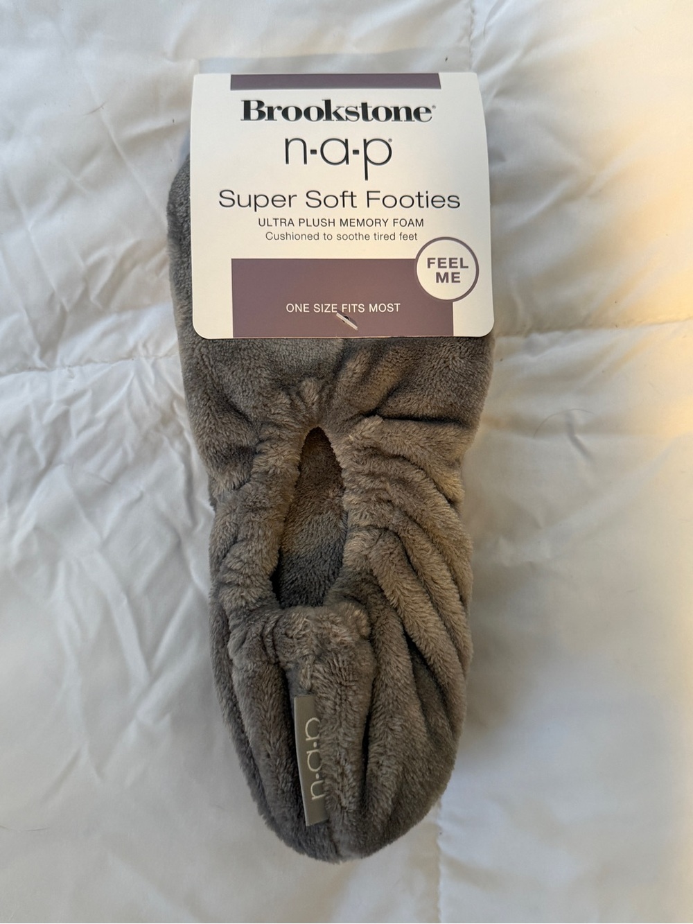 Brookstone NAP Slippers Super Soft Footies Ultra Plush Memory Foam Dark Gray NWT